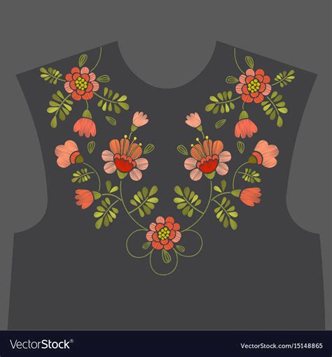 Embroidery Floral Neckline Design Royalty Free Vector Image