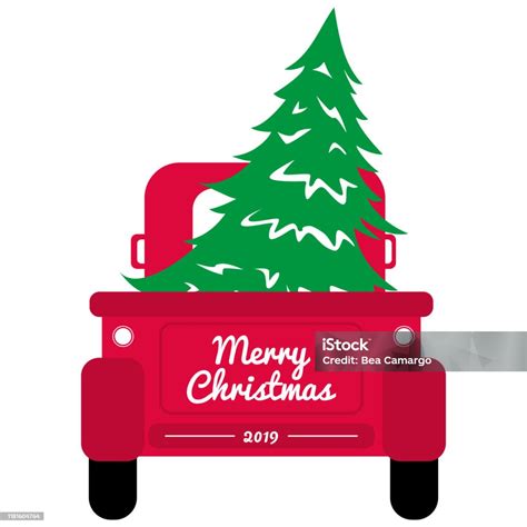 Red Christmas Truck With Tree Stock Illustration Download Image Now