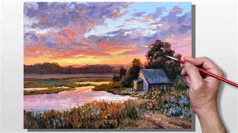 Acrylic Painting River Sunset Landscape YouTube