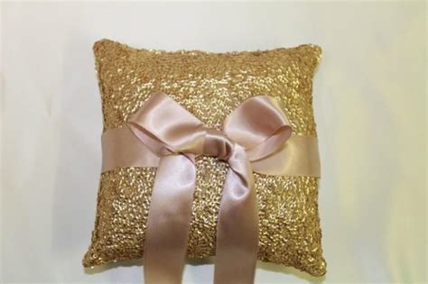 Ring Bearer Pillow Gold And Blush Pink Sequin Wedding Ring Pillow 5x5