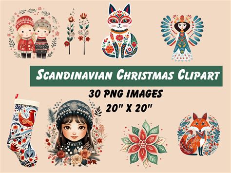 Scandinavian Christmas Clipart Christmas Folk Art Scandinavian