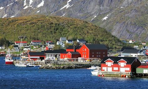 Norway Village Reine With Red House Stock Photo Download Image Now