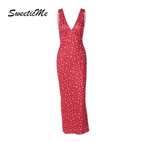 Sweeticme Womens 2023 New Fashion Floral Print Deep V Neck Sexy Sweet