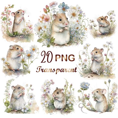 20 Flower Mouse Clipart Pngmouse And Flower Clipartcute Watercolor