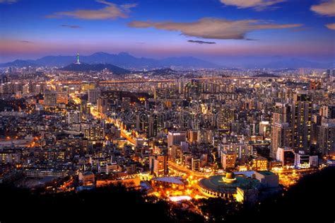 View Of Downtown Cityscape And Seoul Tower In Seoul Korea Stock Image