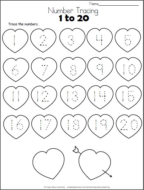 Heart Numbers Worksheet