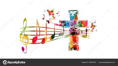 Clipart Cross With Music Notes Colorful Christian Cross With Music