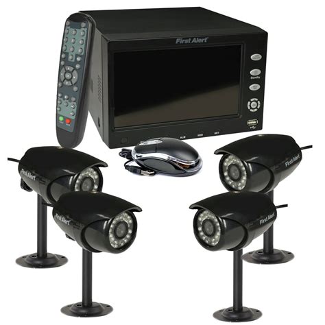 First Alert 4 Ch Dvr Security System W 7 Monitor And 4 Surveillance Cameras