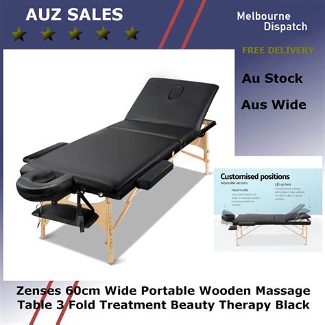 Zenses 60cm Wide Portable Wooden Massage Table 3 Fold Treatment Beauty