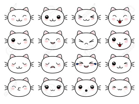 Cute Cats Faces Kawaii Style Vector Stock Vector 128741167 Cute Cat