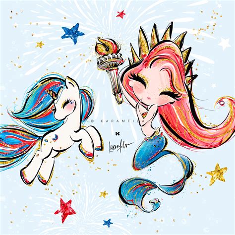 4th Of July Mermaid Unicorn Clipart 246212 Illustrations Design