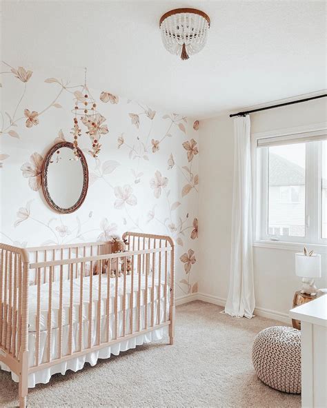 Delicate Floral Wallpaper Girl Nursery Room Baby Girl Nursery Room