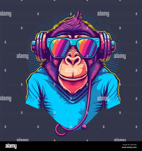 Illustration of Monkey Head Face for mascot and logo. Geek Chimpanzee