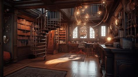 Premium Ai Image Steampunk Home Library Is The Perfect Retreat For