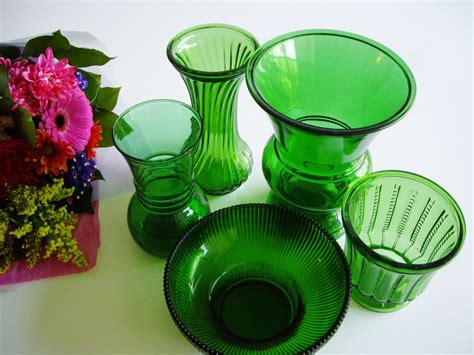 vintage emerald green glass vase collection set of by vintagerous