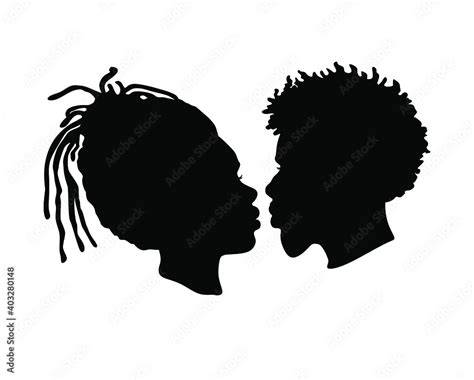 African American Afro Female Male Face Vector Silhouettes Black