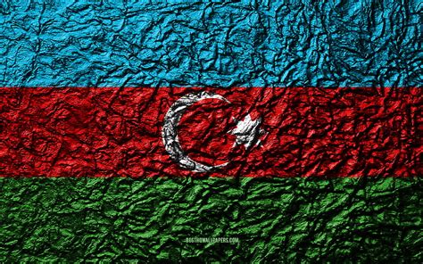 Flag Of Azerbaijan Stone Texture Waves Texture Azerbaijan Flag