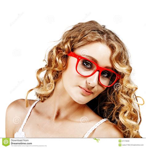 Woman In Red Glasses Stock Image Image Of Eyeglasses 21179599