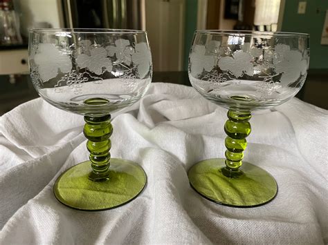 vintage roemer rhein beaded stem wine glasses light green etsy