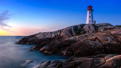 Wallpaper Lighthouse Rocks Sea Coast Blue Sky