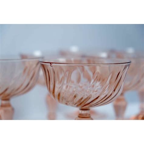 set of 6 cups champagne rose vintage rosaline pink swirl glass arcoroc luminarc france selency