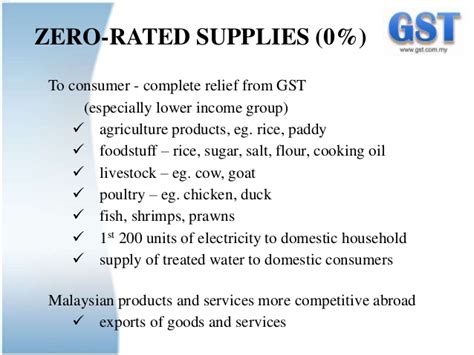 Types of supplies examples of supply under each category: The Implementation of Goods and Service Tax (GST) Malaysia