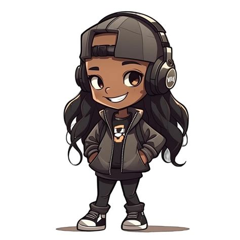 Premium Ai Image Cute Chibi Black Girl In Hiphop Style Illustration