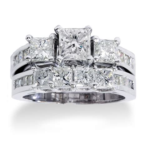 Shop 14k White Gold 35ct Tdw Princess Cut Diamond 3 Stone Bridal Ring