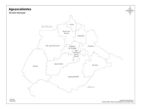 Mapa De Aguascalientes Con Nombres A Blanco Y Negro