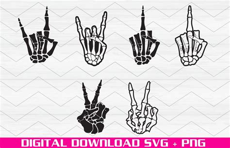 Skull Skeleton Hand Svg Png Middle Finger Peace Sign Rock Etsy