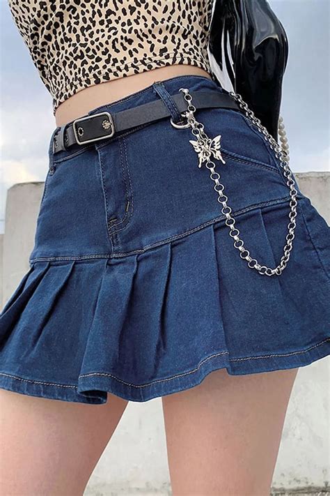 women y2k jeans skirts pleated zipper mini skirts in 2021 mini skirts egirl style high