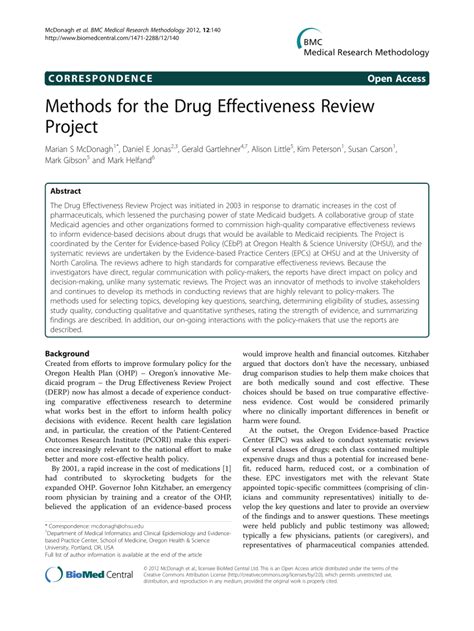 Pdf Methods For The Drug Effectiveness Review Project