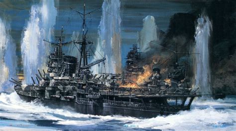 Hd Wallpaper Battleship Canvas Pattern Sea Battle Heavy Cruiser Ww2 Oil