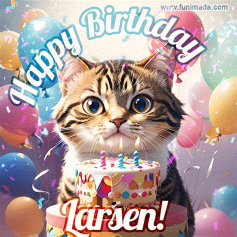Happy Birthday  For Larsen With Cat And Cake