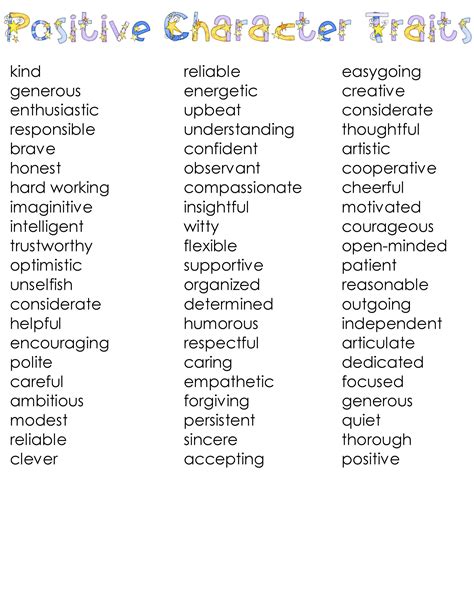 Character Traits To Describe A Person