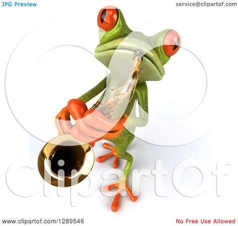 Animal Clipart Of A 3d Green Springer Frog Musician Looking Up And