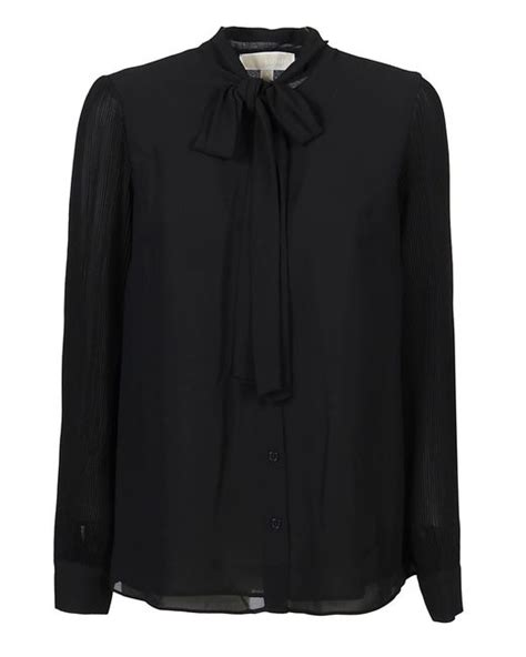Michael Kors Pussy Bow Tie Long Sleeve Blouse In Black Lyst