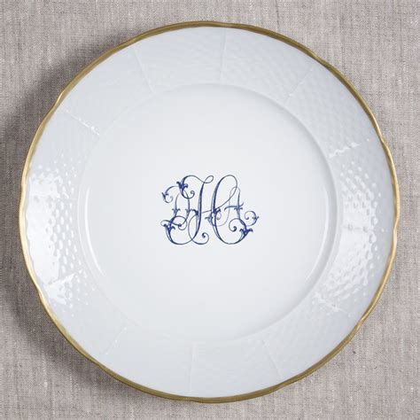 Weave 24k Gold Rimmed 1075 Dinner Plate With Monogram And Optional