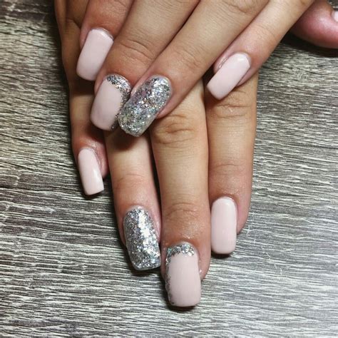 Great savings & free delivery / collection on many items. Matte nude nails with silver sparkle accents. Square gel ...