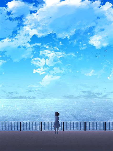 Anime Girl Near Ocean Resolution Anime And Background Hd Phone Wallpaper Pxfuel