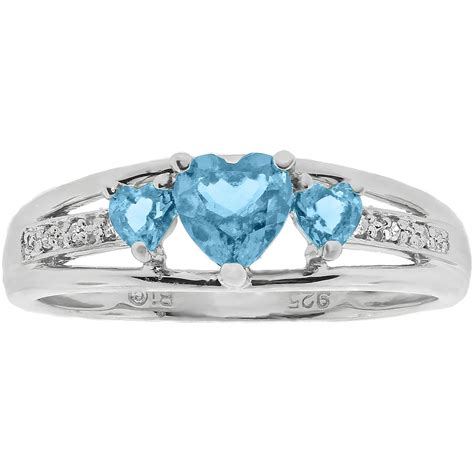 Sterling Silver Blue Topaz Heart Birthstone Ring With Diamond Accents