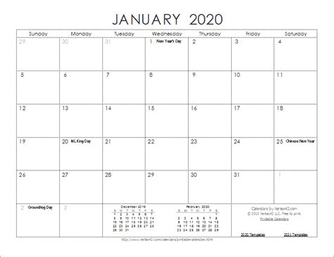 12 Month Calendar 2020 Free Printable