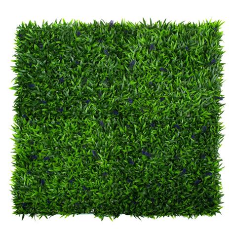 Artificial Green Wall Hedge With Green Leaf Foliage And Purple Flowers Pack Of 4 X 50cm20in