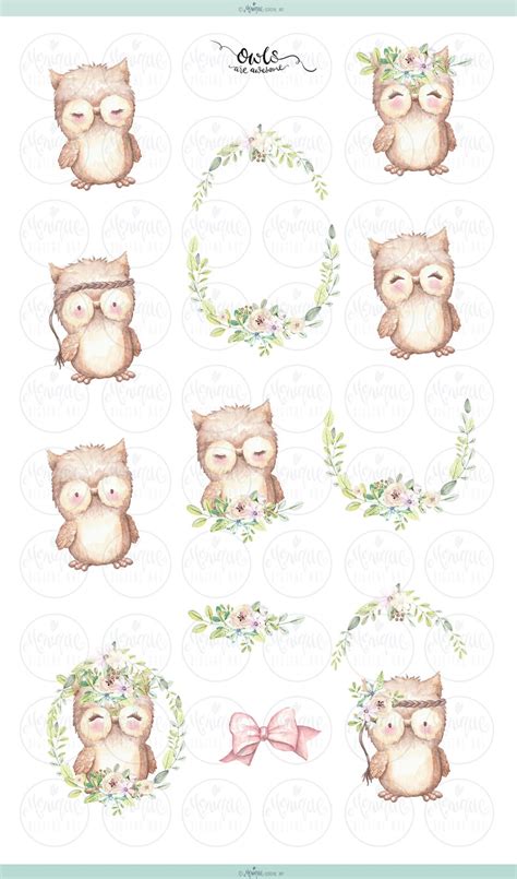 Cute Owl Clipart Woodland Owl Owls Watercolor Owl Flower Etsy Canada