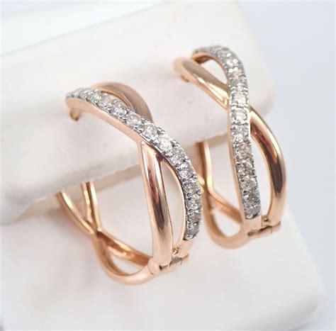 K Rose Gold Diamond Hoop Earrings Diamond Hoops Huggies Gift Modern