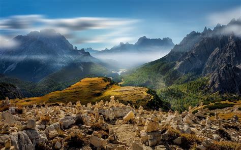 Landscape Nature Valley Mist Mountain Forest Italy Summer