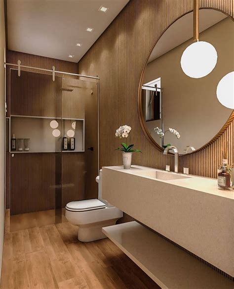 Banheiro porcelanato amadeirado Decoração banheiro luxo