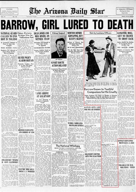 Thursday May 24 1934 Front Page Bonnie And Clyde Killed By Police