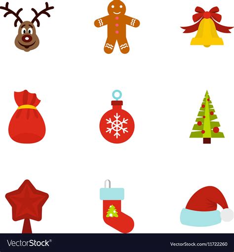 winter holiday icons set flat style royalty free vector