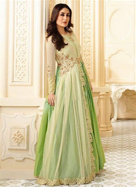 Kareena Kapoor Cream And Green Anarkali Suit Salwar Kameez Designer Collection